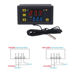 Mini termostato de pantalla LED con Control de temperatura Digital, línea de sonda W3230, instrumento de Control de calor/refrigeración, 12V, 24V, 110-220V