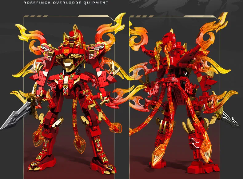 2 in 1 Deformation Mecha Azure Dragon White Tiger Vermilion Bird Block DIY Building Brick Toy For Boy Kids