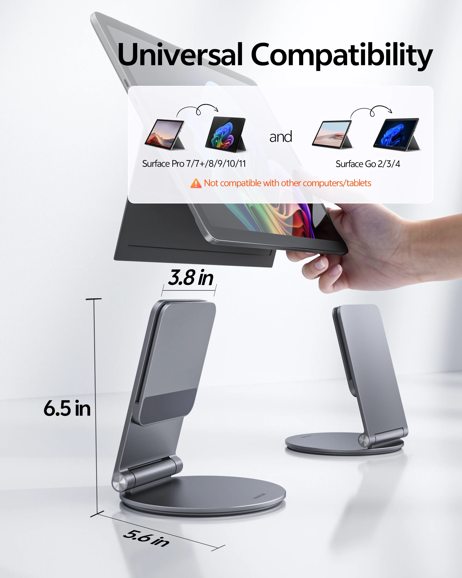 LULULOOK 360 Rotating Foldable Surface Pro Stand Aluminum Alloy Tablet Holder for Surface Pro 7,7+,8,9,10,11,Surface Go 2,3,4