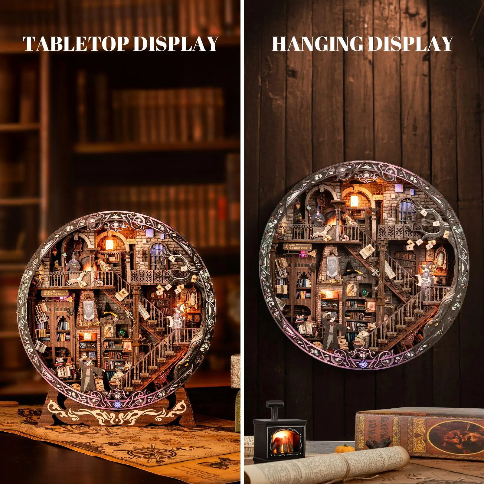 DIY Wooden Magic Library Casa Miniature Model Kits With LED Lights Dollhouse with Furniture 3D Puzzle for Friends Birthday Gifts