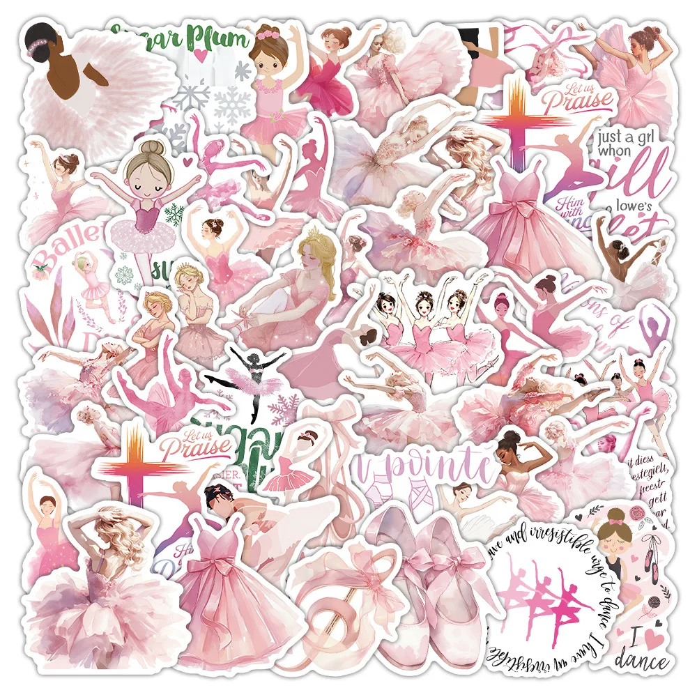 50개 핑크 발레 쿨 방수 그래피티 스티커 장식 DIY 여행가방 노트북 폰 케이스 물컵 데칼