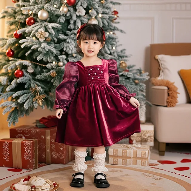 

Платье с объемными рукавами на день рождения для девочек, корейская версия, детское платье с большим бантом, модное платье принцессы для девочек