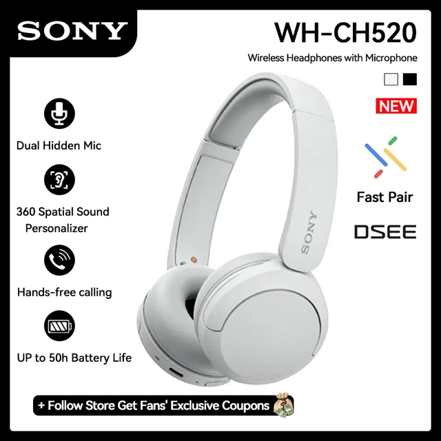 Sony Wh ch520 Wireless Headphones Dess Bluetooth Wireless Headset Up To 50h And Quick Charging Support Voice Assistant Fast Pair Accessories AliExpress