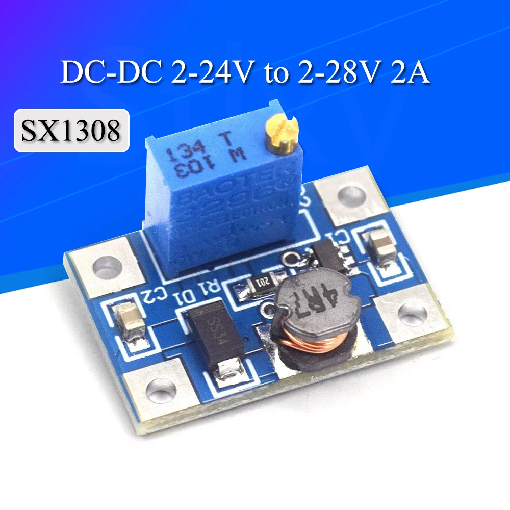 Stlxy 2-24V to 2-28V 2A DC-DC SX1308 Step-UP Adjustable Power Module Step Up Boost Converter for DIY Kit