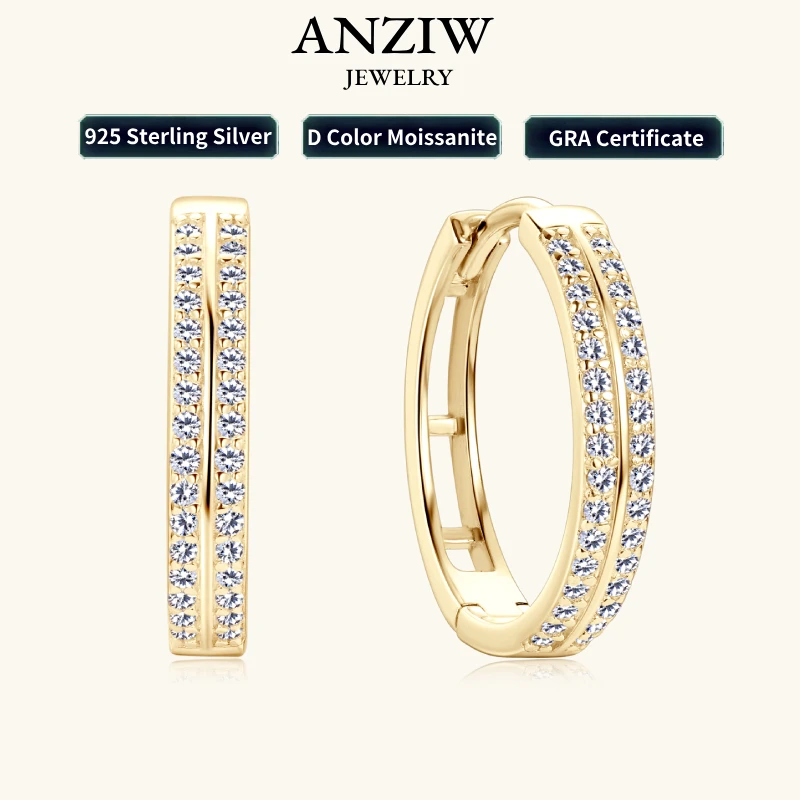 

Anziw Trend Hoop Earrings 925 Sterling Silver Round Moissanite Piercing Engagement Jewelry for Women Wedding Party Gift Birthday