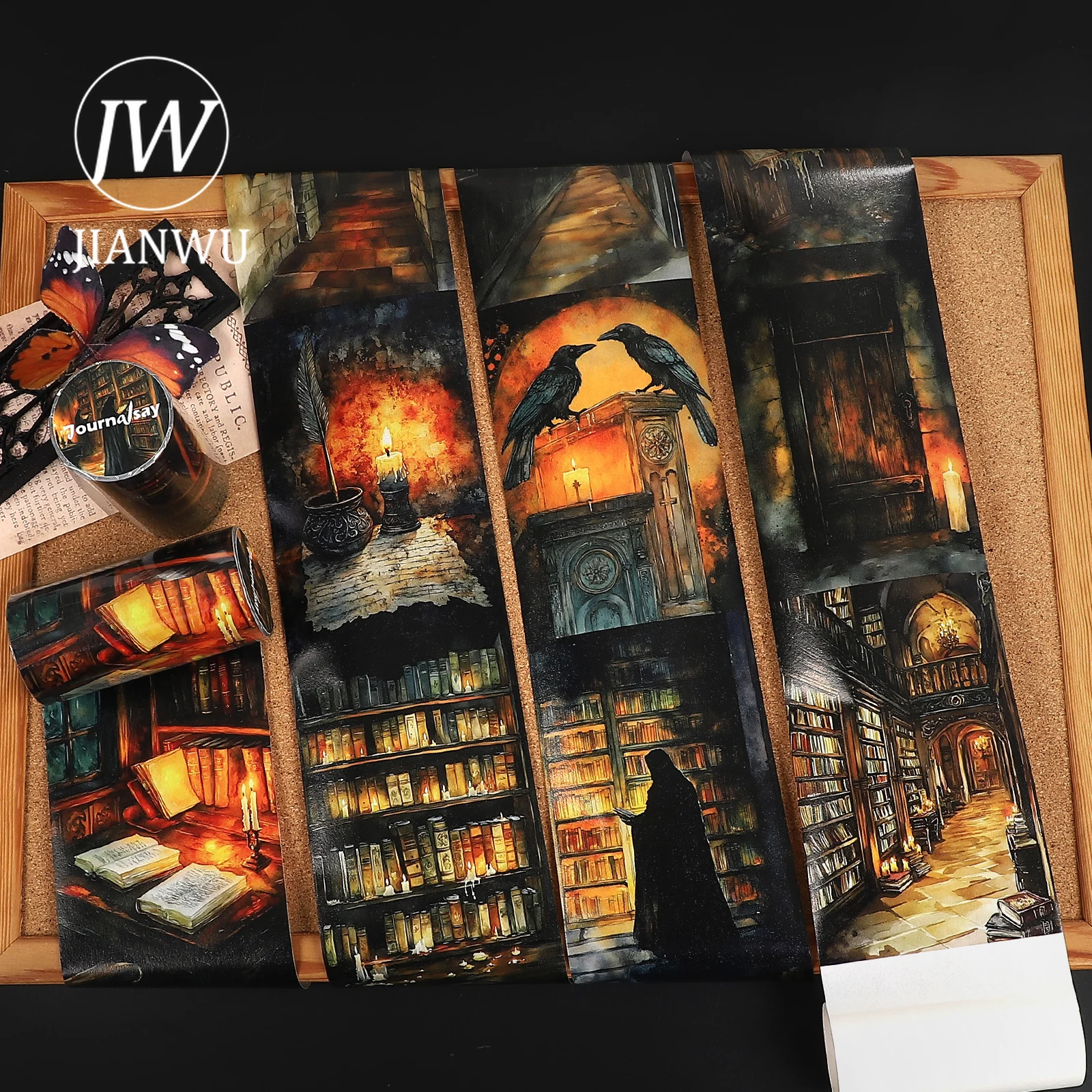 JIANWU 80mm*198cm Vintage Cursed Library Book Landscape Material Collage Scrapbooking Washi Tape Creative DIY Journal Stationery