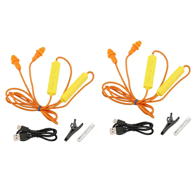 2Set Ear Plugs Bluetooth Headset For Work, Hearing Protection Suitable For Construction Site And Noisy Environments Orange
