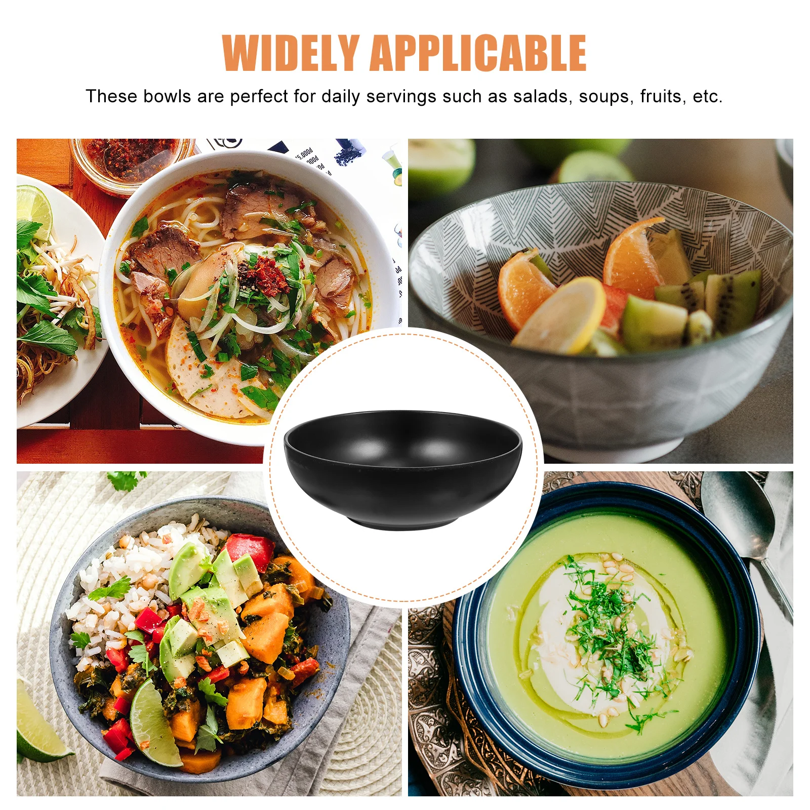 

6 шт., миски для риса с меламином, столовая посуда, безопасная еда, контакты, нескользящие миски для супа, салата, лапши, бытовая кухонная посуда