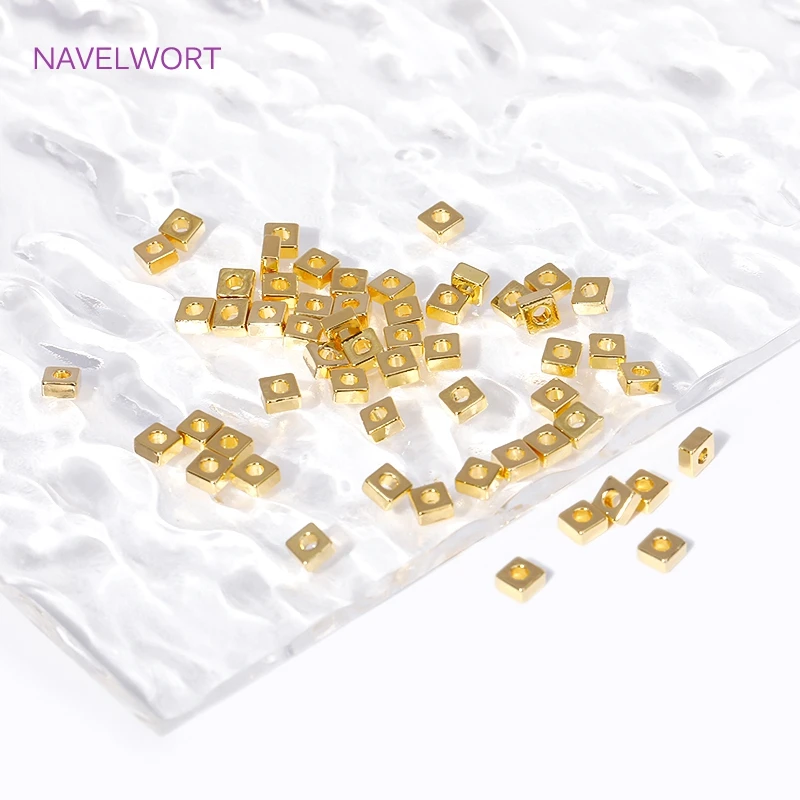 3mm 18k banhado a ouro latão metal plana quadrado espaçador contas para fazer jóias suprimentos diy pulseira colar acessórios atacado