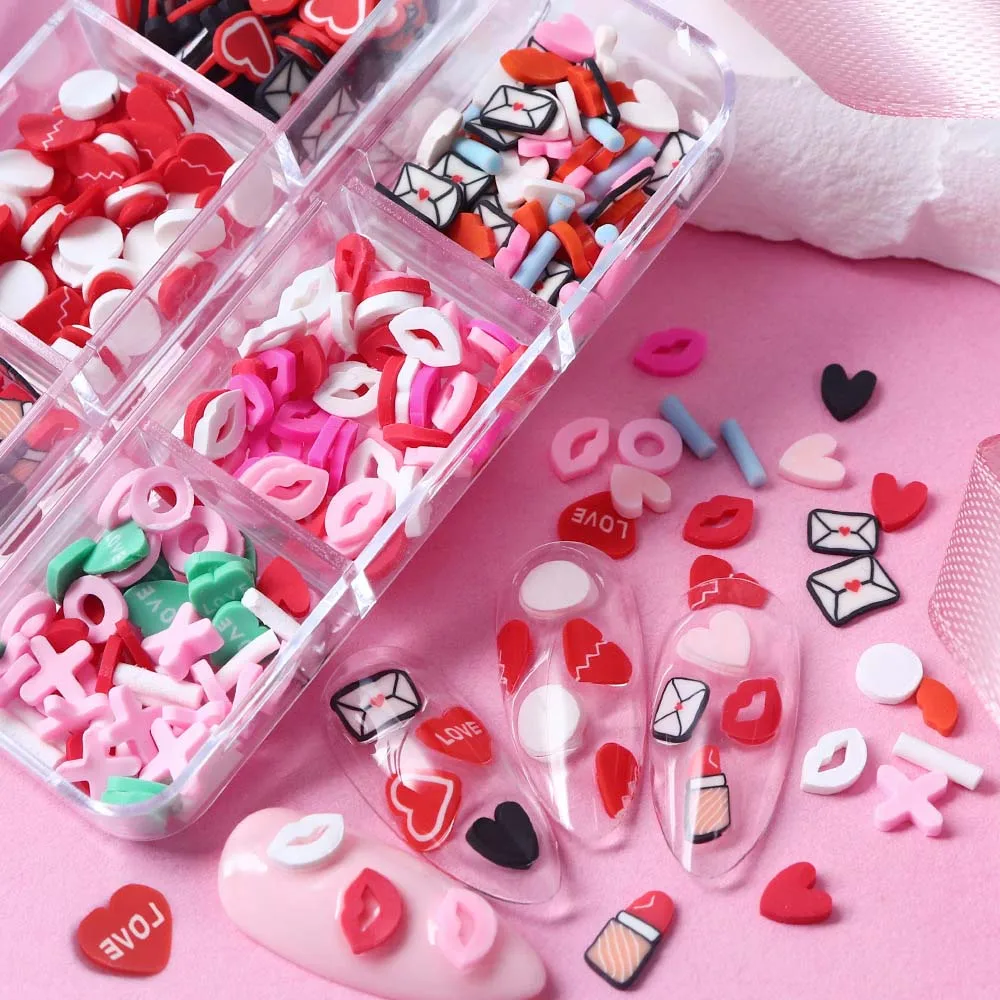 Flowers Cartoon Nail Art Clay Slices Love Heart Candy Color Cartoon Nail Decorations Manicure Supplies Soft Clay