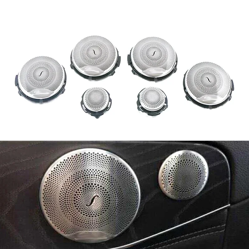 

6Pcs Car Speaker Covers For Mercedes Benz GLC X253 W205 W213 E C AMG Class Series Silver Door Loudspeaker Midrange Lid Trim