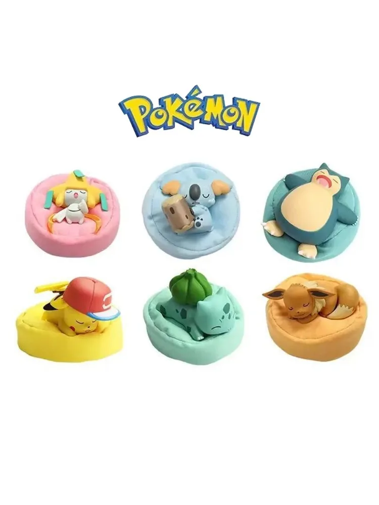 HOT Cartoon Schlaf-Pikachu Snorlax Bulbasaur Anime-Figuren PVC-Modell Spielzeuge Q-Version Puppen Niedliche Plüsch Schlafzimmer-Deko Kinder-Geschenk