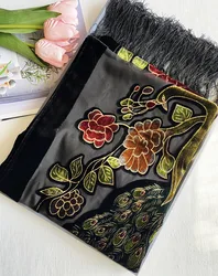 Hot Sale Black Chinese Women's Velvet Silk Shawl Scarf Wrap Scarves Peafowl WS006-C