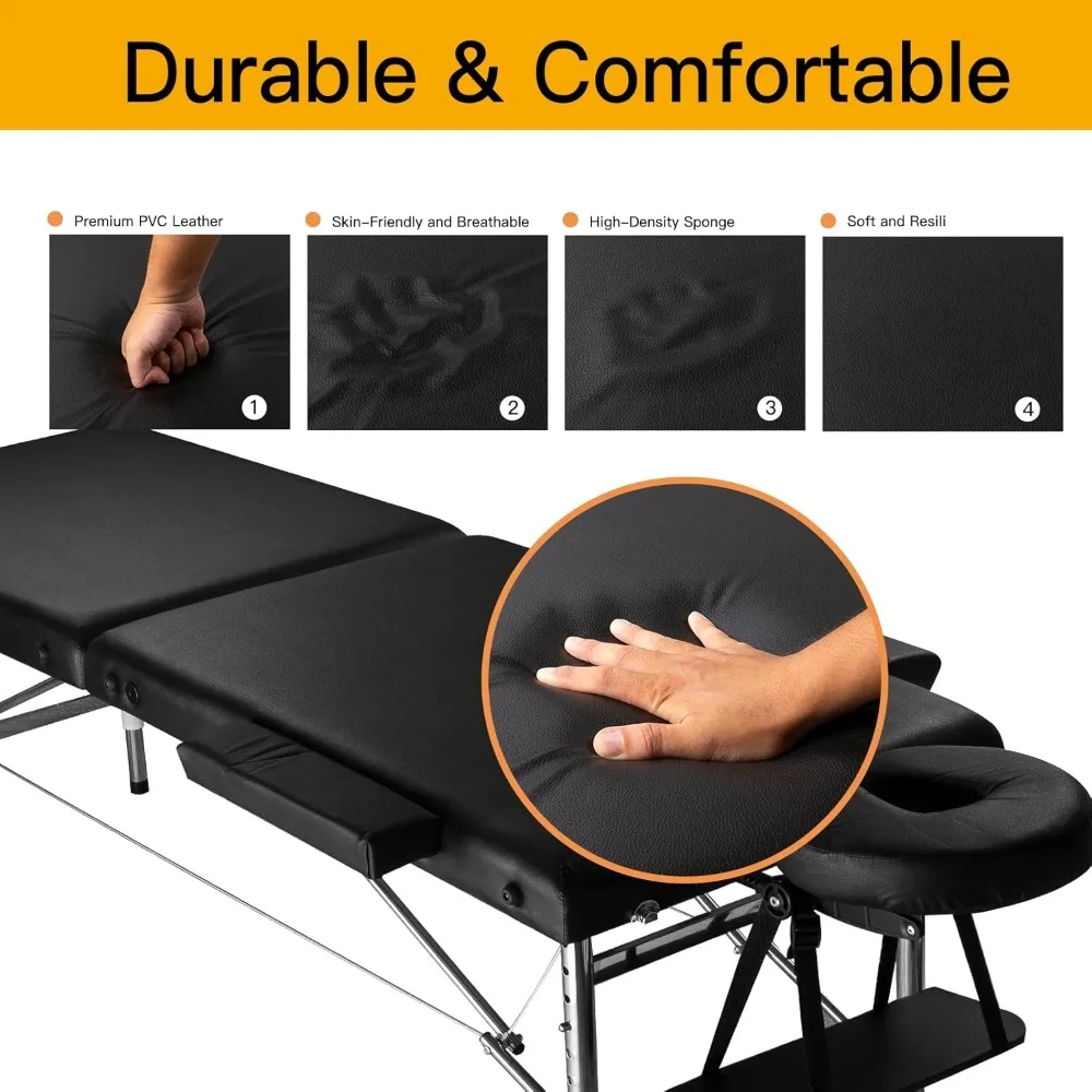 Massage Table Portable Adjustable 24" Wide Black Aluminum Folding Spa Bed, Ideal for Tattoo Chair, Lash Bed, and Esthetician image 4