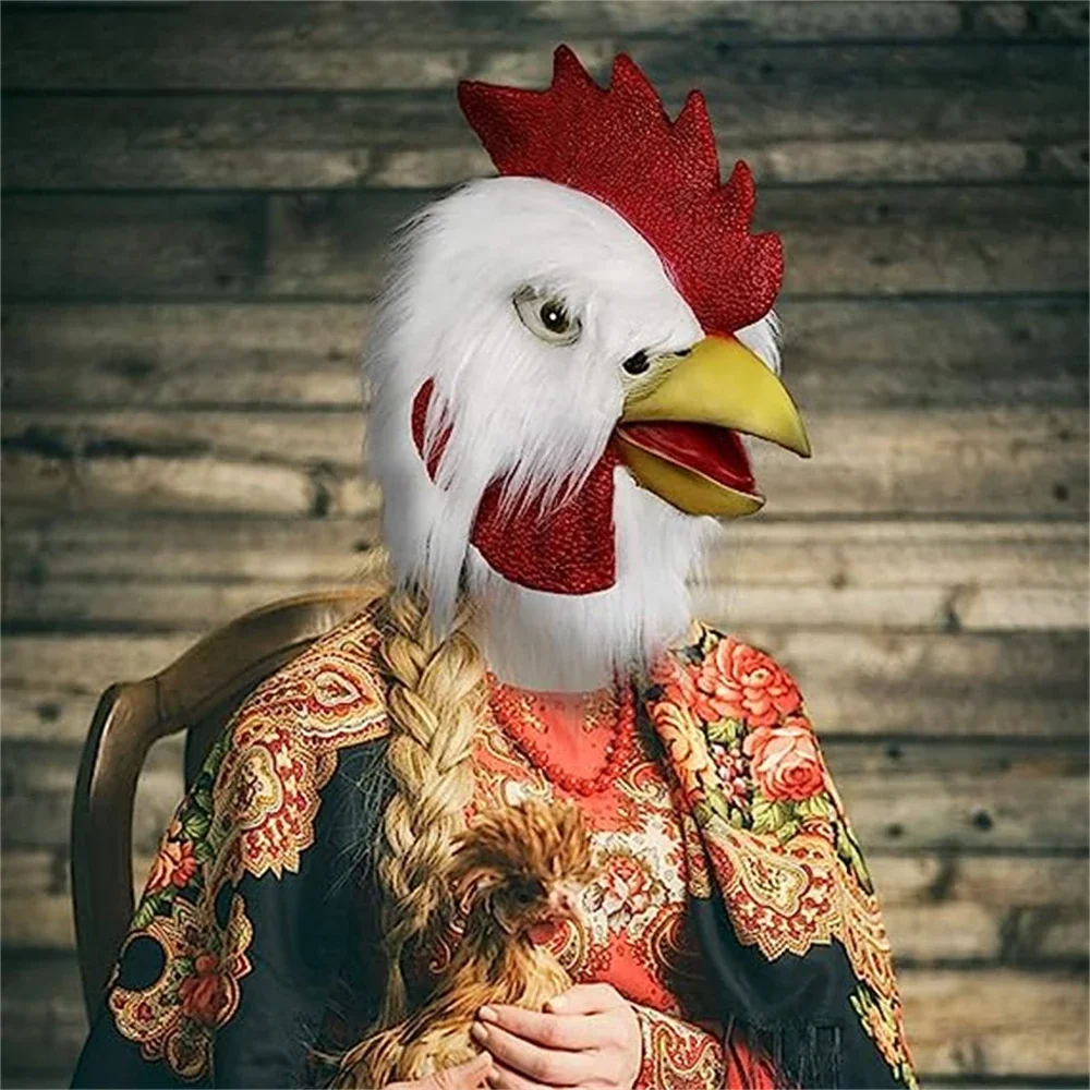 قناع رأس حيوان الديك اللاتكس لزي الهالوين ، أغطية رأس دجاج قطيفة ، إكسسوارات تأثيري ، إكسسوارات جديدة