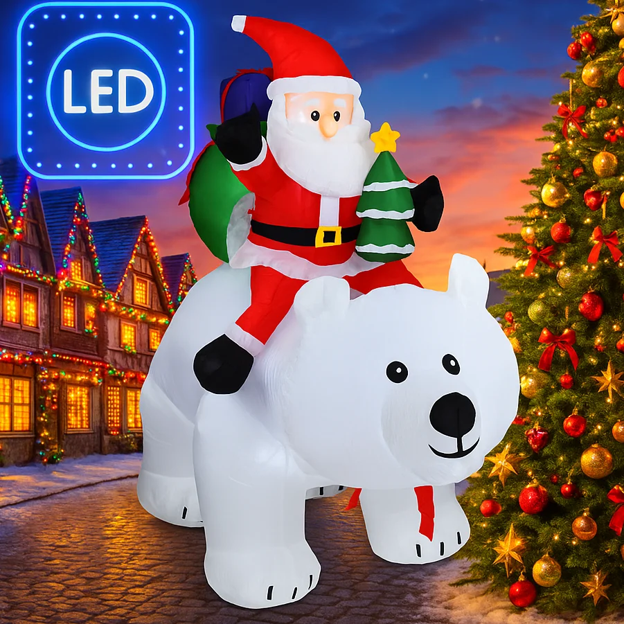 2,1 M/6,8 pies inflable Santa Claus montar oso Polar luces LED decoraciones para el hogar juguetes patio adornos de Navidad suministros de decoración navideña