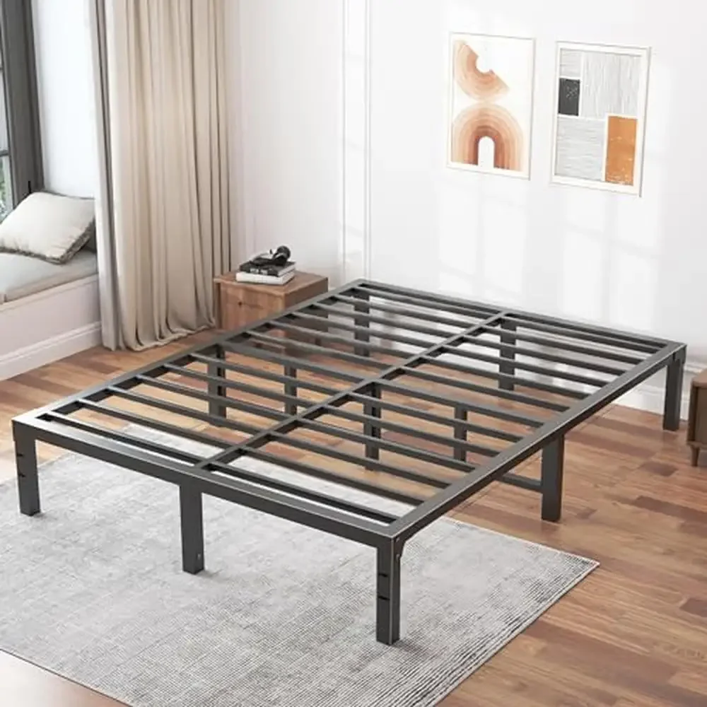 

14" Heavy Duty Metal Platform Bed Frame King Size 3500 lbs Support No Box Spring Needed Easy Assembly Headboard Holes Under-bed