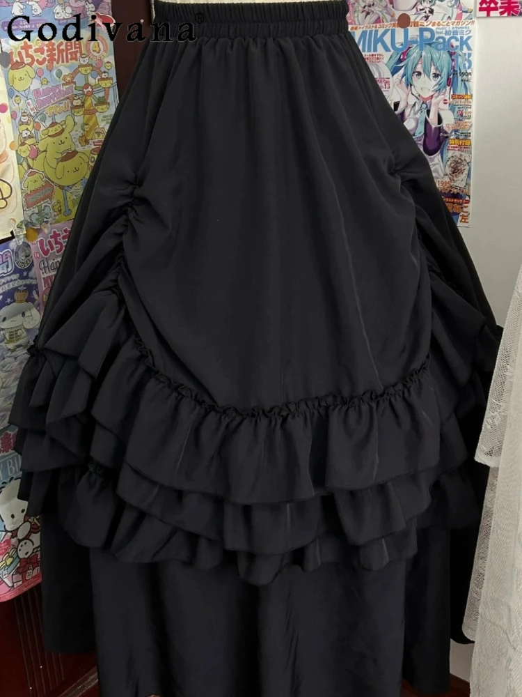 

Japanese Lolita personality subculture dark punk solid color skirt girl new court gothic lace sweet Ruffles versatile skirts