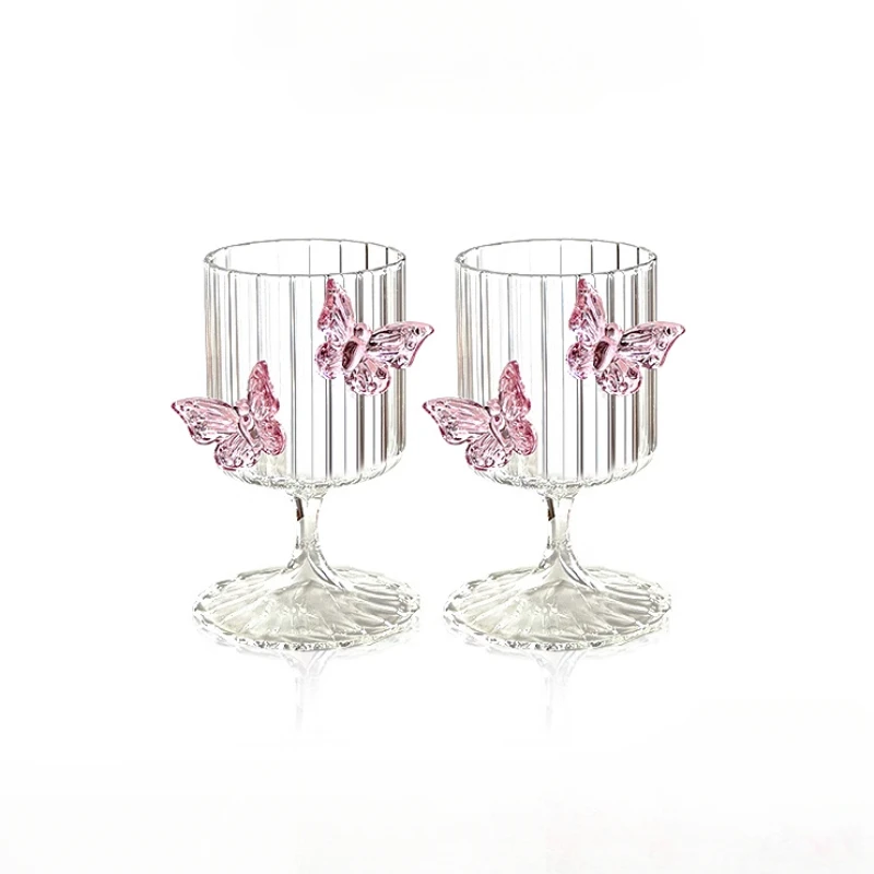 Glass cup with butterfly relief, high aesthetic beverage cup, champagne cup