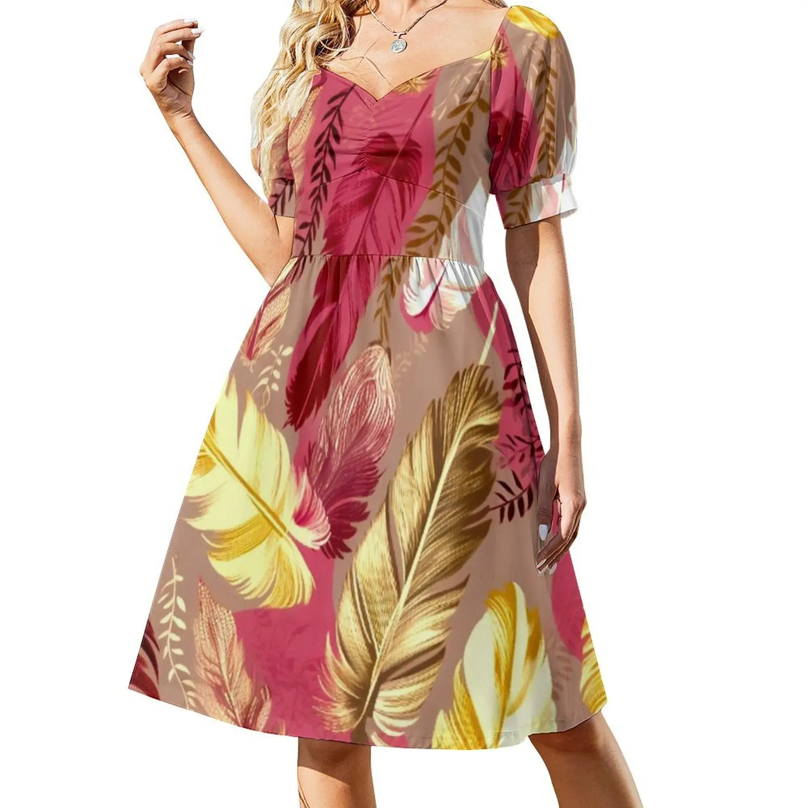 Piume-Fucsia Oliva Verde Blush Avorio Oro 2 Boho Chic Abito Elegante Moda Spiaggia Abito da cerimonia nuziale Piuma Fucsia Oliva