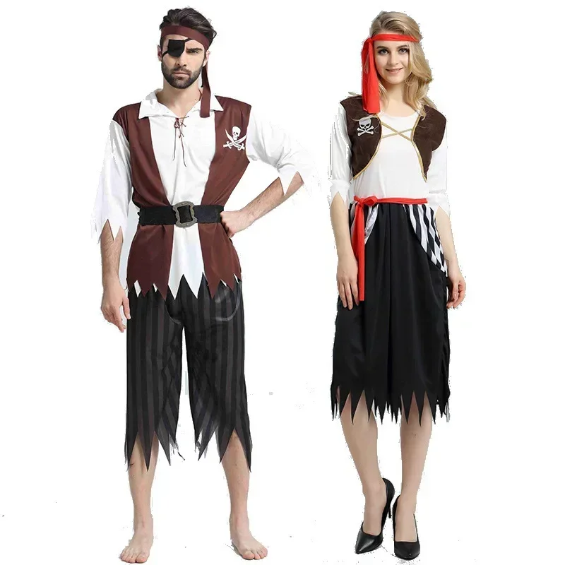 Captain Costume Adult Men Women Pirate Pirates of The Caribbean Cosplay Female Carnival Halloween Sexy Cosplay Set