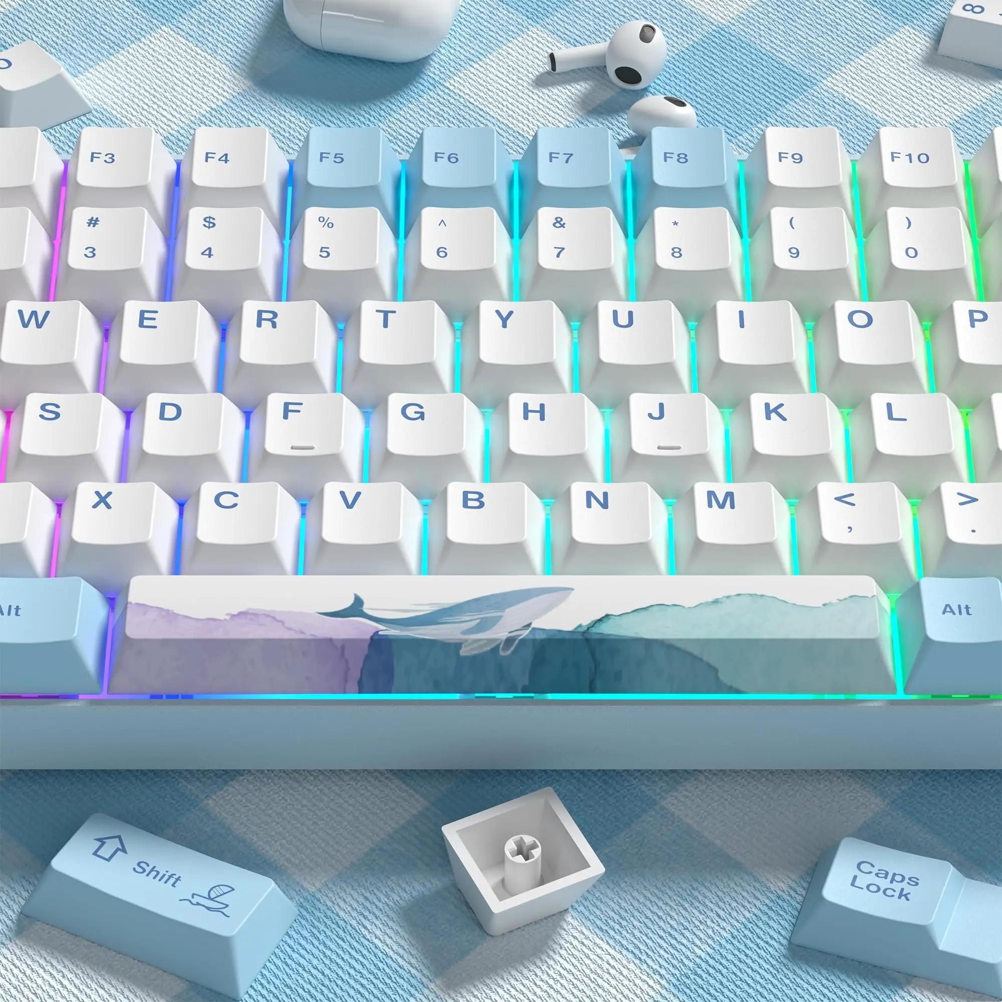 129 Keys Ocean Whale PBT Keycaps Dye Sub Cherry Profile Backlit Blue White DIY Key caps For Cherry MX Switch Mechanical keyboard