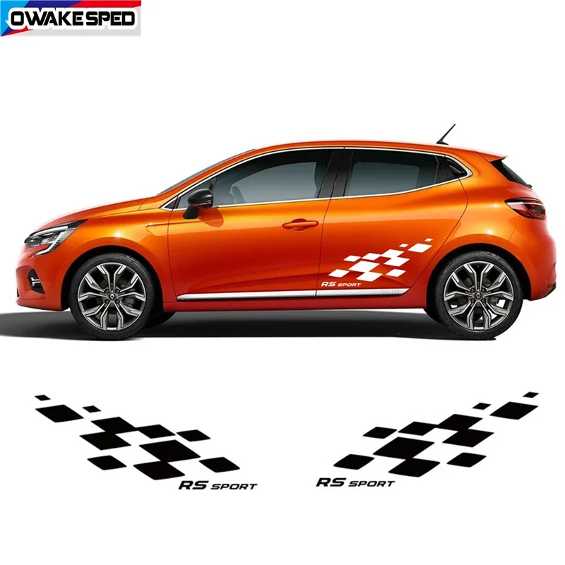 For  Clio RS Racing Lattices Vinyl Decals Car Body Door Side Decor Stickers Exterior Accessories DIY Sport Stripes