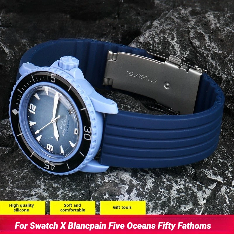 Silicone Watch strap For Swatch X Blancpain Five Oceans Fifty Fathoms Watchband rubber wristband Deployment Buckle Sport Bands