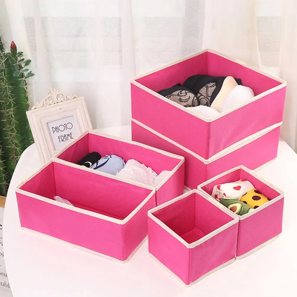 6Pcs/Set Fabric Storage Baskets Collapsible Zipper Design Storage Various Sizes Wardrobe Storage Closet Storage Boxes for Dorm