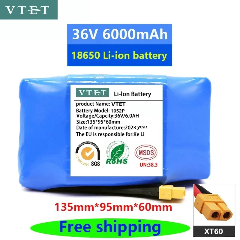 Original 36VBattery Packs 6000mAh 6.0Ah Rechargeable Lithium Ion Battery for Electric Self Balancing Scooter HoverBoard Unicycle