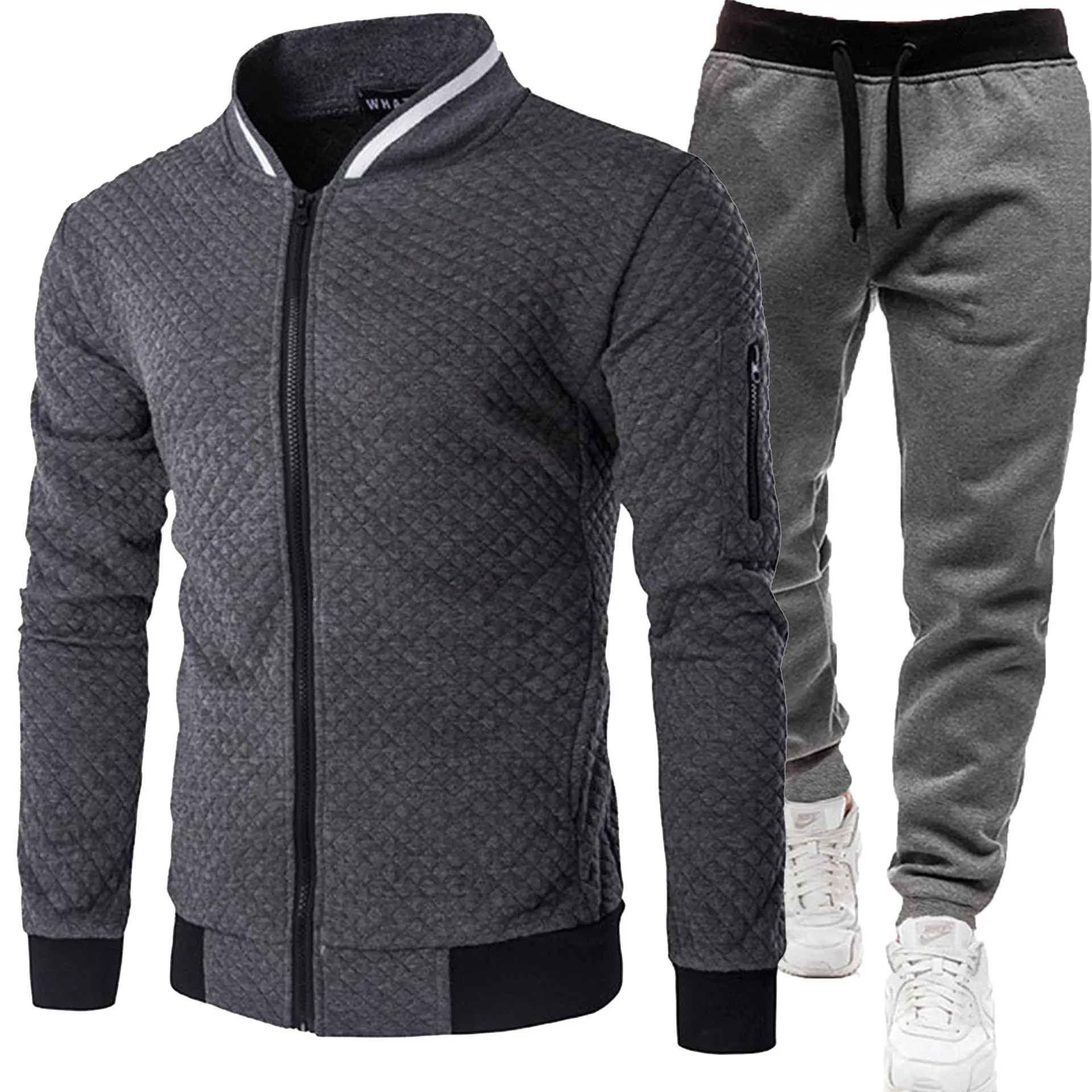 Herren Gesteppte Bomberjacke Trainingsanzug Herbst Winter Reißverschluss-Cardigan Sweatshirt Jogginghose Zweiteiliges Casual Sportbekleidungs-Set – Detail 15