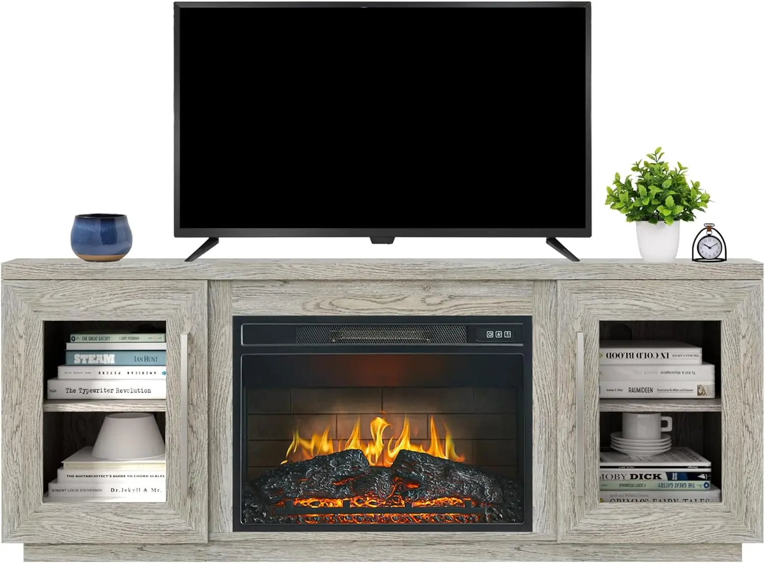 

3D Fireplace TV Stand up to 65 Inch TVs, Modern Media Entertainment Center Console w/ Barn Door & Storage Cabinets, Low Profile