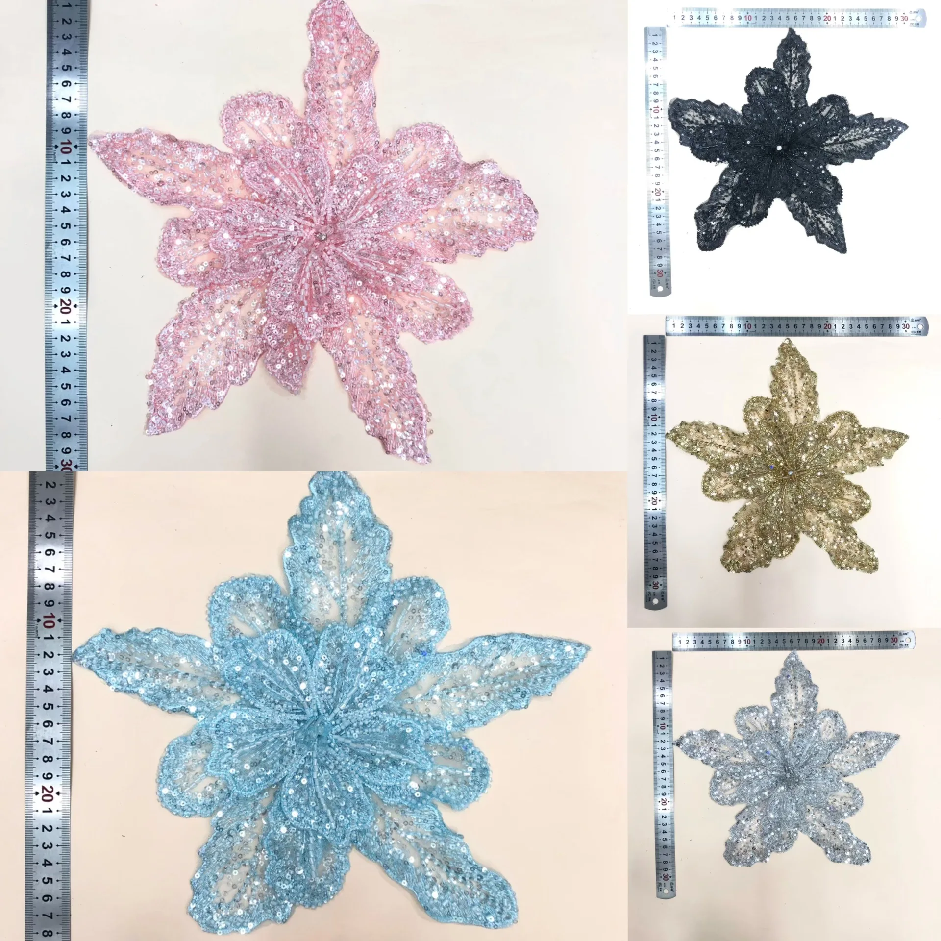 

9 Colors Appliqued Beading Sequin Apparel Decoration Accessories Dress Fabric Luxury Layered Maple Leaves Patch Material