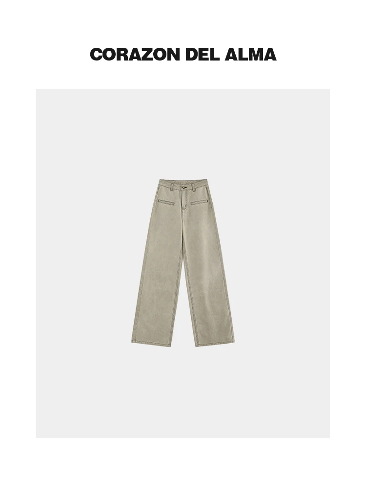 

Retro Distred Active Wa Cotton Denim Straight Leg Jeans with kets High Waist Commute Sle Light Color Spring Season