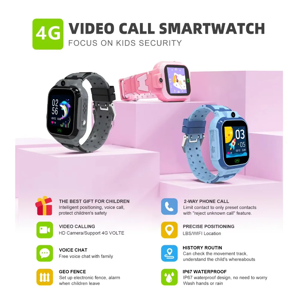 New Smart Watch For Kid 4G Sim Card Video Call Smartwatch SOS GPS Location Student Watch For Children Boy Girl Smartwatch