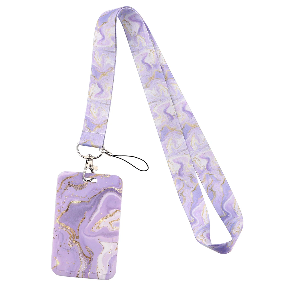 

Ремешок CB1234 с рисунком из фиолетового мрамора и держателем для карт, ремешок на шею с мультяшным рисунком, веревка для сотового телефона, брелок, аксессуары для телефонов