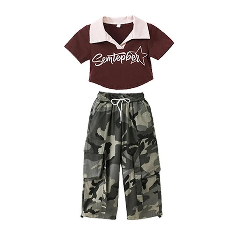 เด็ก Hip Hop เสื้อผ้า Coffee Crop Top T เสื้อลําลอง Cargo Baggy กางเกงสําหรับ Girl Boy Jazz Dance เสื้อผ้าเครื่องแต่งกาย