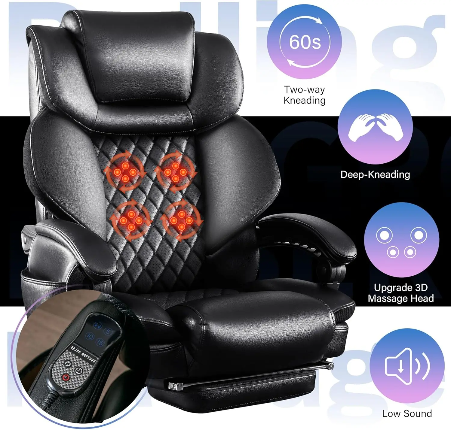 เก้าอี้สํานักงาน 500lbs พร้อม 3D Rolling Massage Lumbar Cushion Executive Office เก้าอี้สูงกลับ Reclining Office เก้าอี้