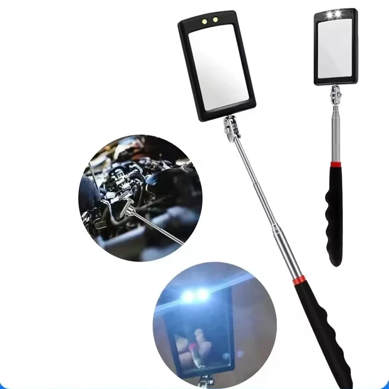 Car 360° Inspection Mirror LED Light Telescoping Mirrors Extend Mechanic Tools Inspection Mirror Telescopic Handle Repairing Too