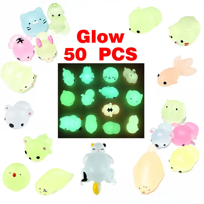 5-50Pcs NEW Glow Kawaii Toys Cute Animal Antistress Decompression Mochi Toy Soft Sticky Squishi Stress Relief Funny Gift Toys