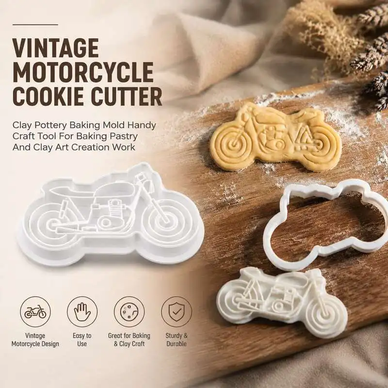 Vintage Motorcycle Cookie Cutter Clay Pottery Baking Mold Handy Craft Tool For Baking Pastry And Clay Art Creation Work