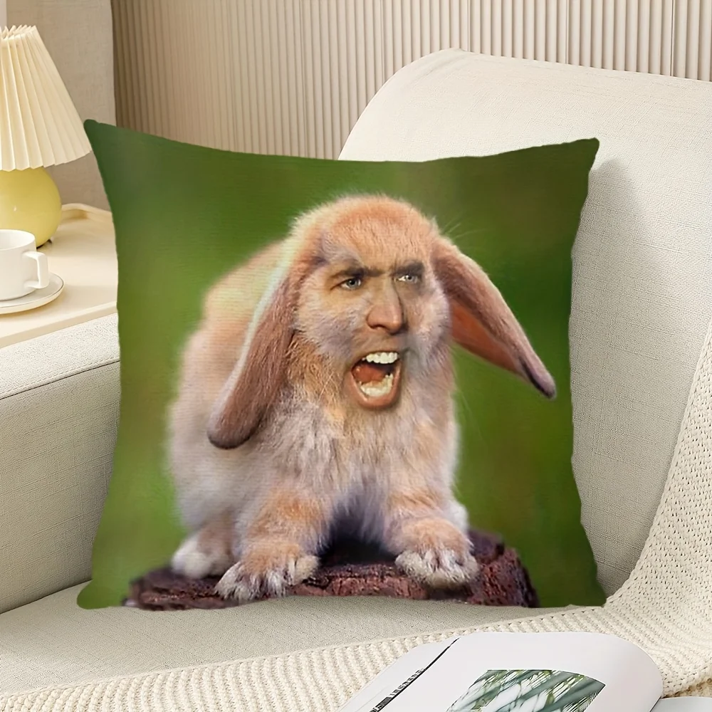 Adorable Funny Rabbit Bunny Print Pillowcase Cushion Cover Home Decor Throw Pillow 40x40cm Pet Gift