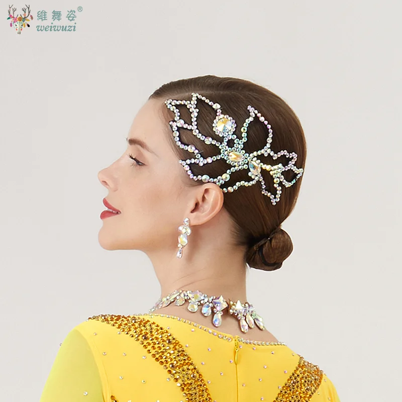 

Ballroom Dance Hair Accessories Standard Latin Dance AB Stones Headwear Professional Tango Performance Competition Headwear