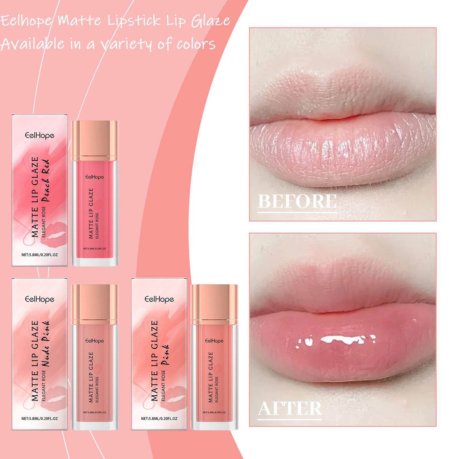 Eelhope Lucidalabbra rosso opaco da 5,8 ml, delicato e idratante, idratante naturale e trucco che migliora il colore Lucidalabbra portatile