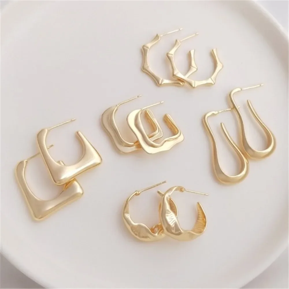 

925 Silver Needle 14K Gold Fashionable Earrings with C-shaped Bamboo Knots Water Drops Leaves Earrings Light Luxury High Earring