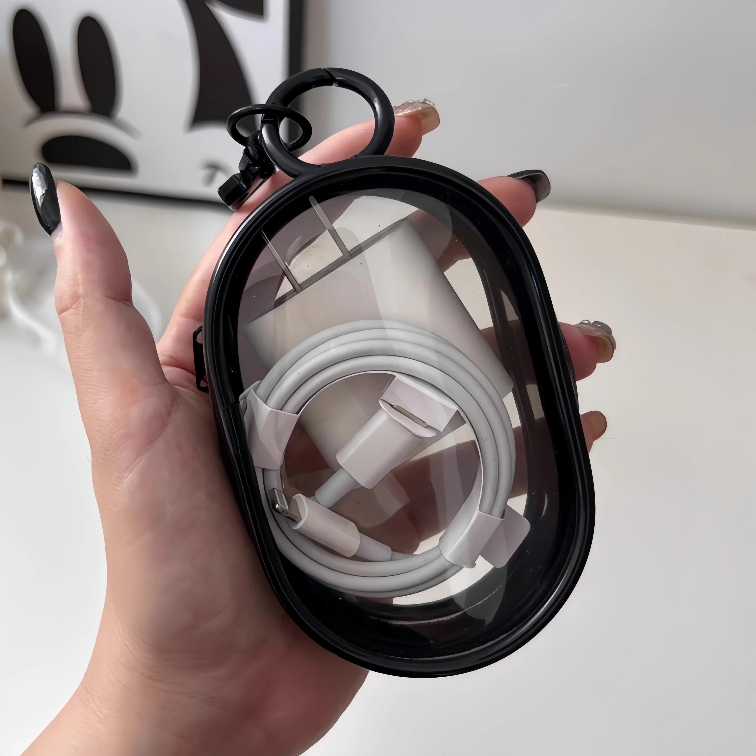 Data Cable Charger Power Outlet Clear Storage Box Earphone Wire Organizer Case Mobile Phone Cord Pouch Transparent Dustproof Plastic Electronic Accessories Container For Desk Cable Management Office Travel Tech Cord Wires Organizer Box Storage Container view 5