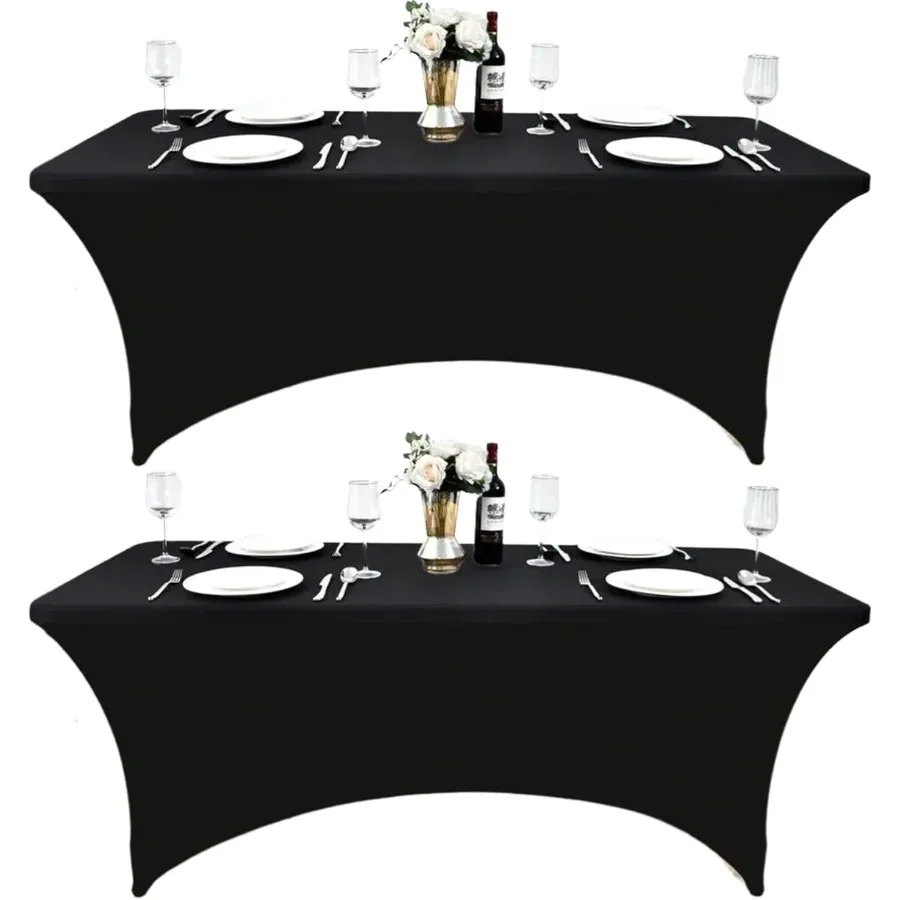 

2Pack 6ft Black Spandex Table Covers for Rectangle Standard Folding Tables Wrinkle Resistant Stretch Tablecloths Ultimate Fitte