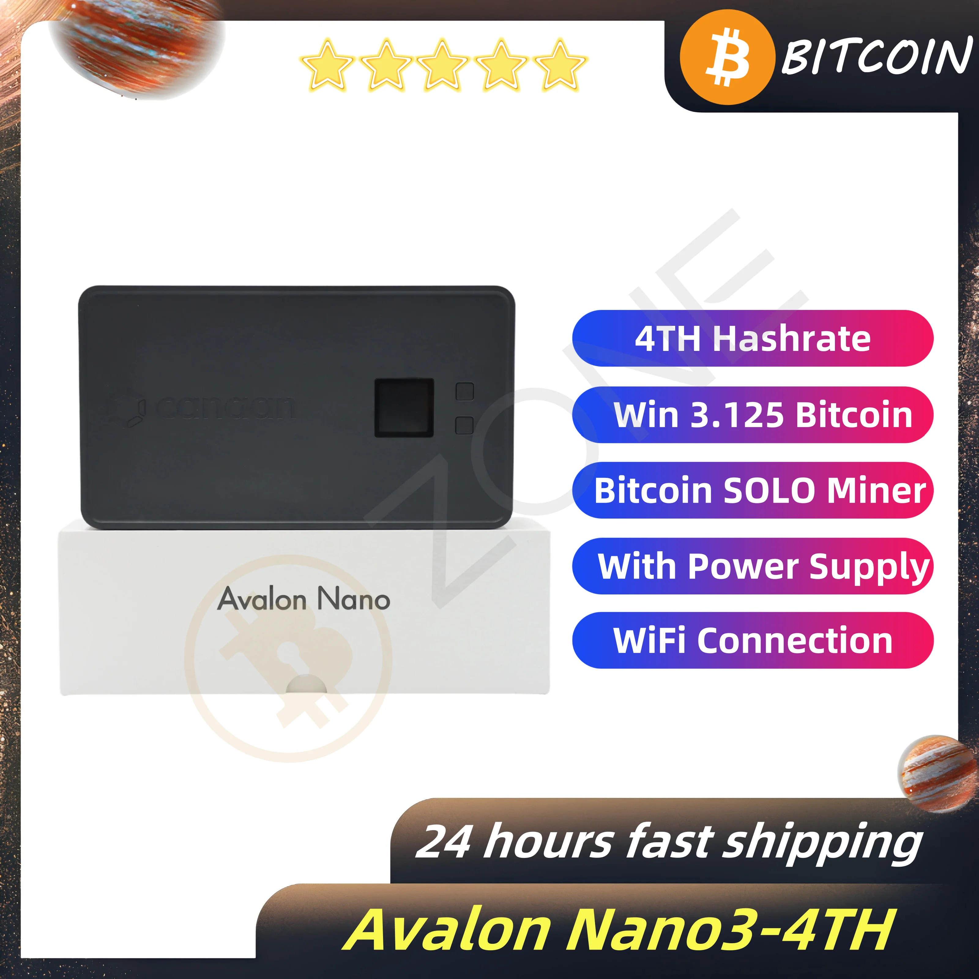 

Canaan Avalon Nano 3 Bitcoin Miner 4TH/S Hash rate 140W Home Quiet Asic Miner with 140W USB-C Power Supply In Stock