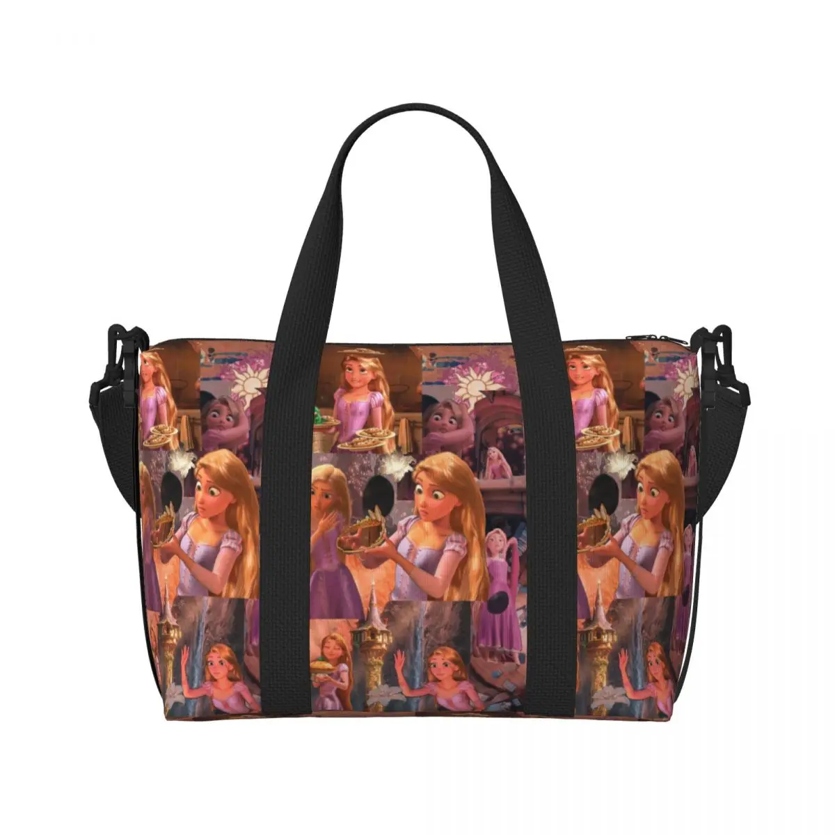 Custom Cartoon Tangled Beach Tote Bag Women Large Compartment Beach Gym Travel Bags