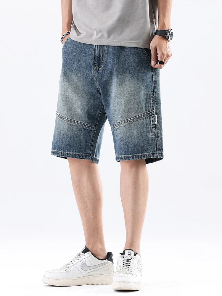 

Spliced ​​denim Shorts Men's Fashion Straight Casual Bermuda Jeans Vintage Streetwear Male Personality Short Pants